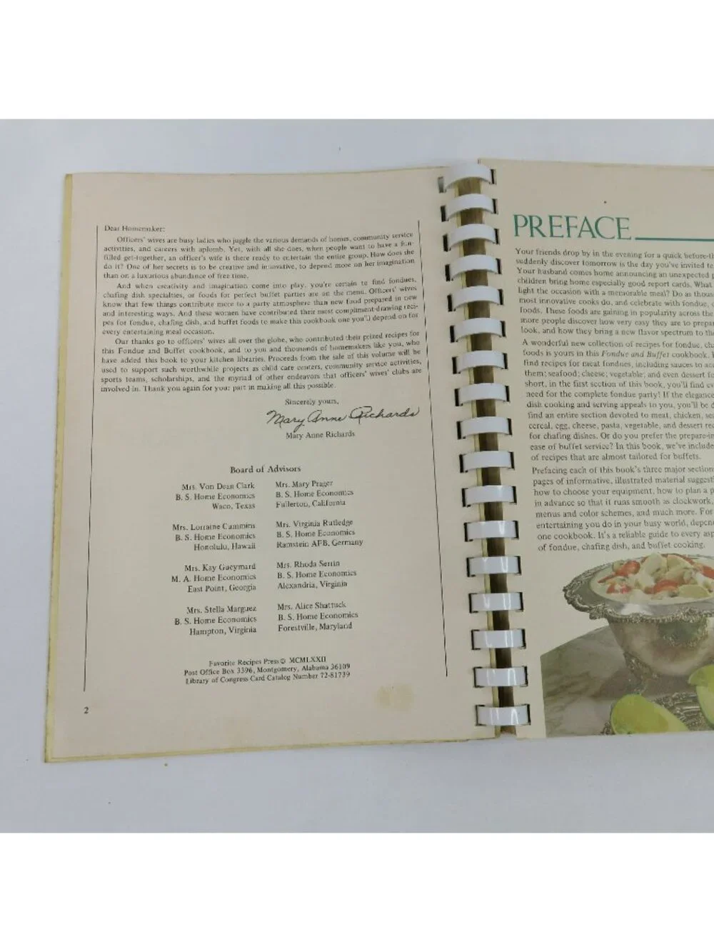 Recipes on Parade Fondue and Buffet Military Officers' Wives Cook Book 1972